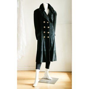 Danier Black Suede Faux Fur Trim Fitted Double Breasted Fall Trench Coat L